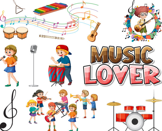 儿童乐器和音乐符号集图片下载