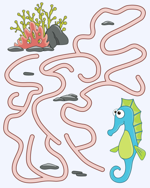 帮助有趣的海马找到海藻的路径。儿童逻辑游戏。进入和退出。迷宫般的答案。教育迷宫游戏与可爱的角色异国情调的鱼。矢量卡通风格的插图。图片下载