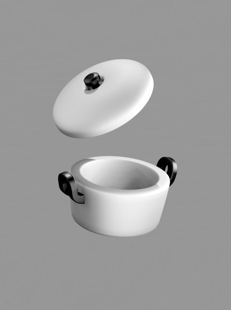 白色锅和盖子3d渲染孤立的背景。图片下载