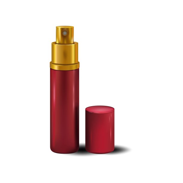 香水。红瓶装瓶装香水。向量。图形。女性配饰，化妆品，日常使用。图片下载