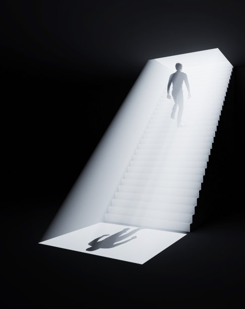 逃离黑暗，楼梯带人端体光，新生。图片下载