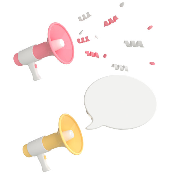 3d渲染扬声器，扩音器，云泡。服务网红广告理念。设置为白色背景图片下载