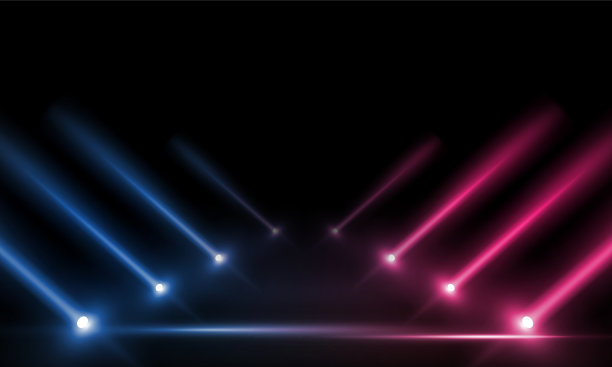 舞台上的彩色灯光采用矢量泛光灯设计。图片下载