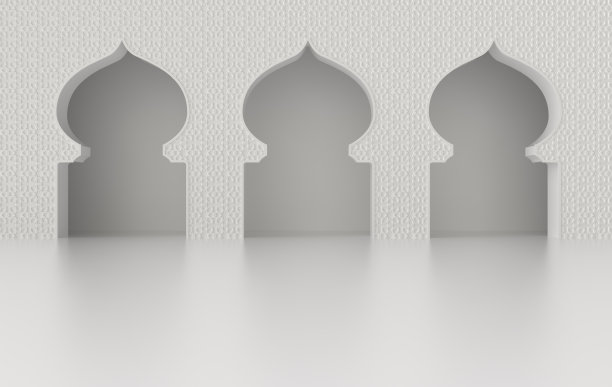 3d渲染清真寺元素在华丽的阿拉伯，伊斯兰建筑风格。斋月是穆斯林社区的节日。室内模型图片下载