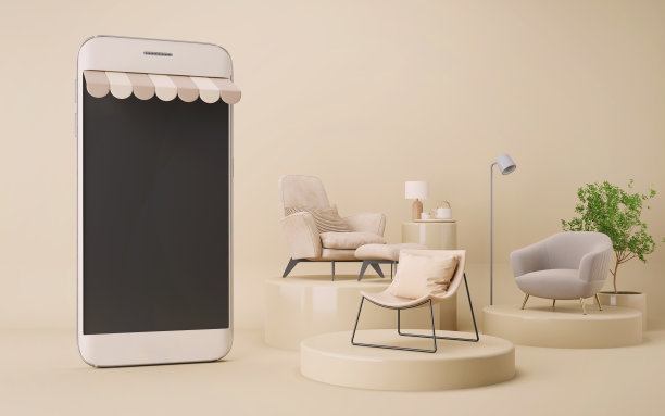 空白电话上有出售家具的广告。三维渲染图片下载