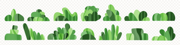 灌木灌木树简单抽象平面卡通矢量插图。绿色花园植物隔离在透明的背景。生态元素，有质感的树叶，风格化的生态装饰物图片下载
