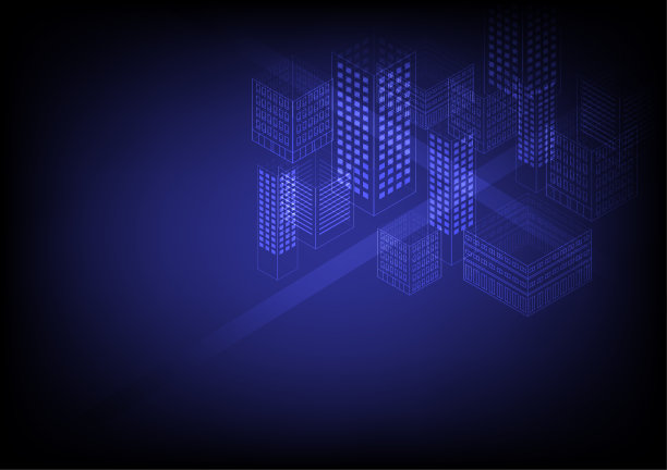 深蓝色背景上的抽象建筑。矢量插图EPS 10。图片下载