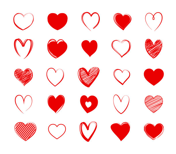 红心符号集爱情图标手绘图片下载