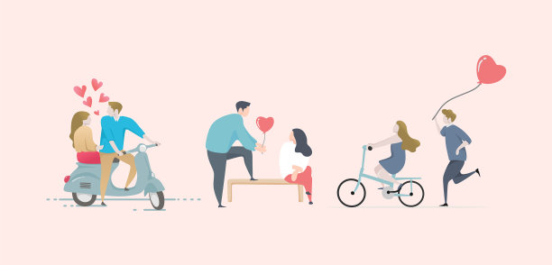 情侣套装设计配上可爱的卡通色彩图片下载