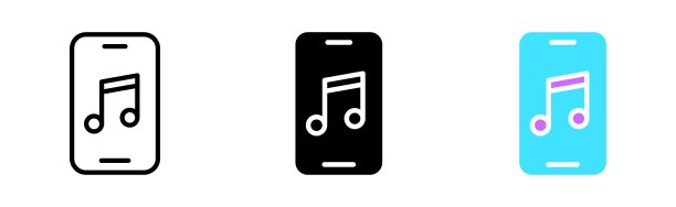 Mp3播放器设置图标。音乐，音符，声音，mesia，声音，歌，唱。创造性的职业观念。矢量图标在直线，黑色和彩色风格的白色背景图片下载