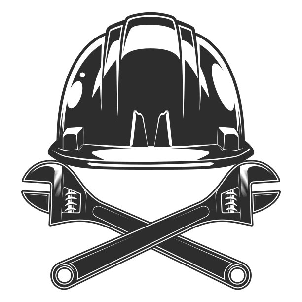 交叉扳手和建筑工人的安全帽图片下载