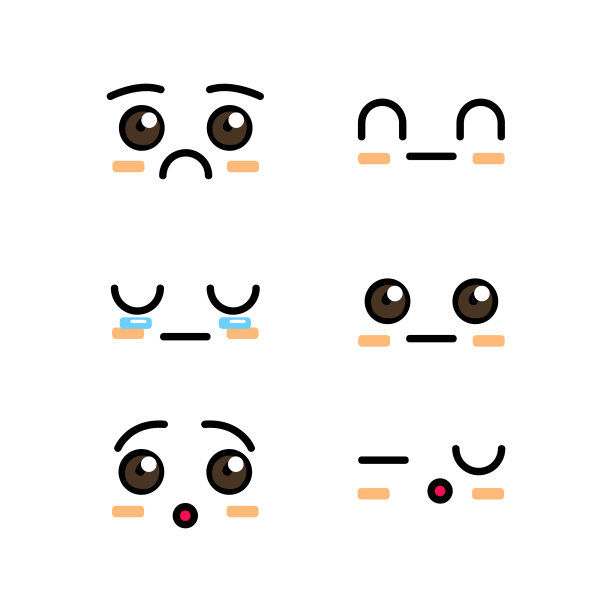 一套可爱的表情脸漫画卡通设计图片下载