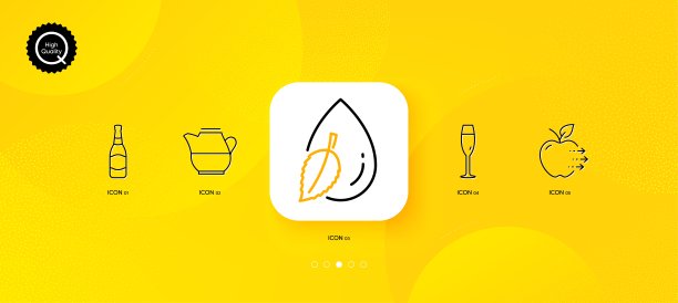 水滴，香槟杯和啤酒瓶最小线图标。对于web应用，打印。向量图片下载