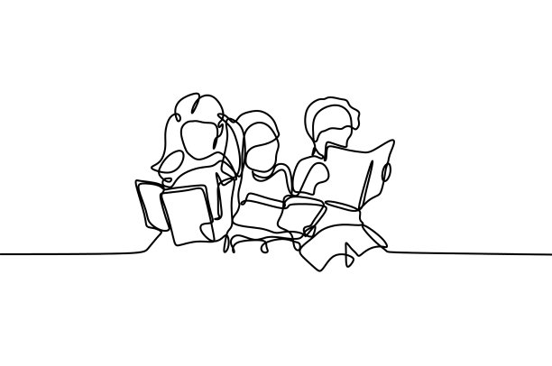 连续的线条画的青少年读书图片下载