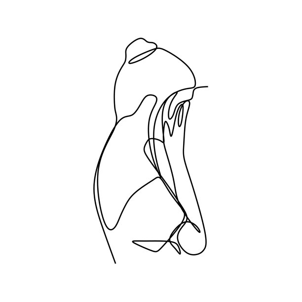 悲伤的女孩一幅连续的线条艺术画图片下载