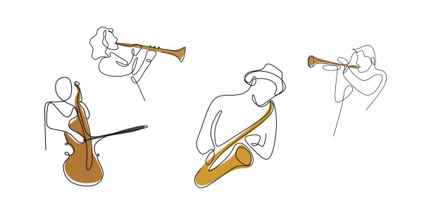 爵士音乐团体的连续线条绘制图片下载