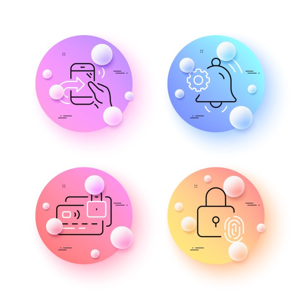 指纹锁、通知铃和共享呼叫极简线条图标。适用于Web应用程序、印刷。矢量图图片下载