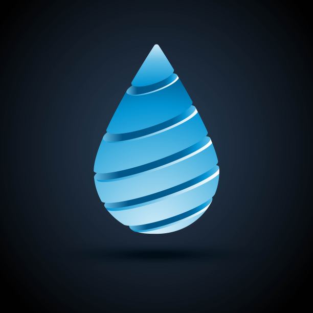 抽象的蓝色水滴标志设计与阴影在黑暗的背景。图片下载