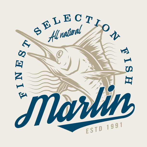 马林鱼标志五彩缤纷的复古图片下载