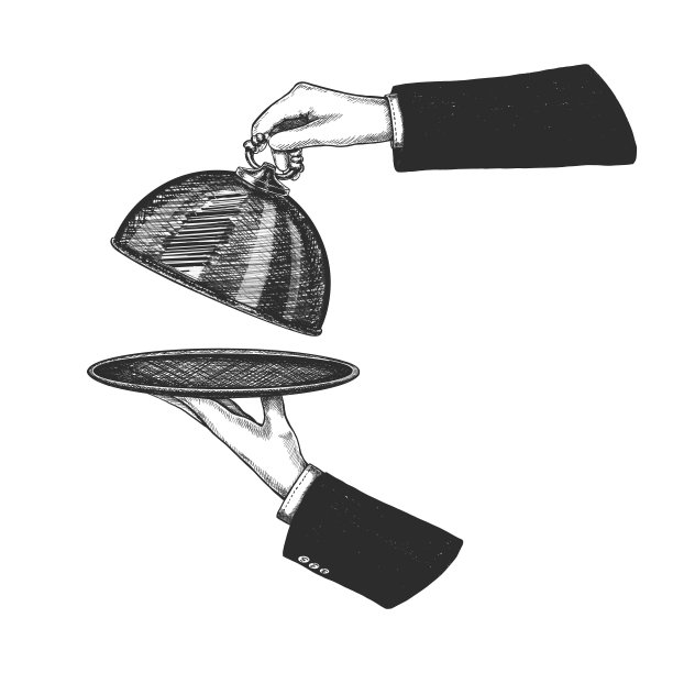 手绘手握银钟，打开盖子。孤立在白色背景上。图片下载