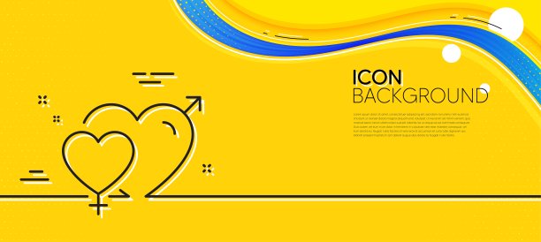 男女行图标。爱情的星座。最小线黄色横幅。向量图片下载