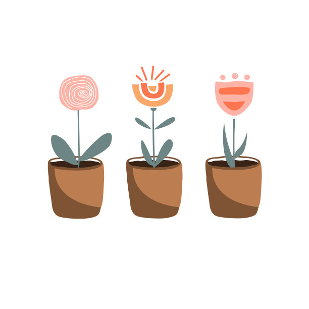 一套斯堪的纳维亚风格的涂鸦盆栽花图片下载