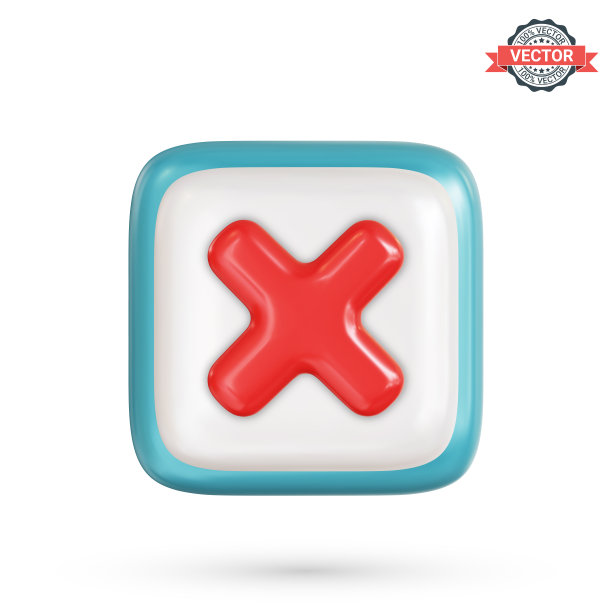 错误的标记图标或不正确的符号。带有红色十字的光滑按钮。现实的三维矢量插图在白色背景图片下载