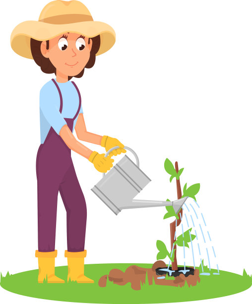女人浇灌植物卡通农民种树图片下载