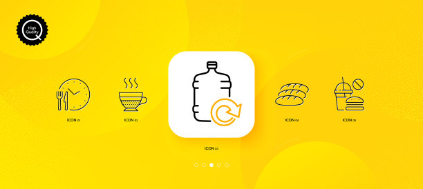 重新灌装水、食物、时间和面包极简线条图片下载