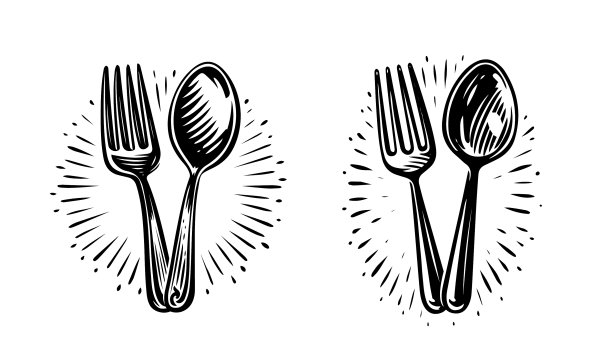 勺子和叉子的标志和符号食品图标设计图片下载