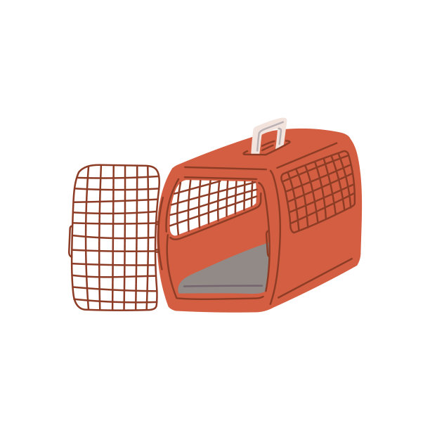 旅行或预约兽医用塑料宠物箱，白色背景卡通平面矢量插图。图片下载