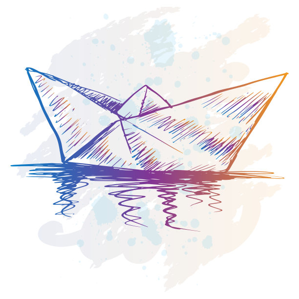 素描纸船插图图片下载