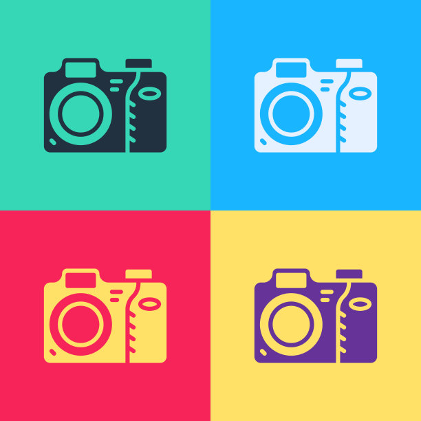 波普艺术照片相机图标隔离的颜色图片下载
