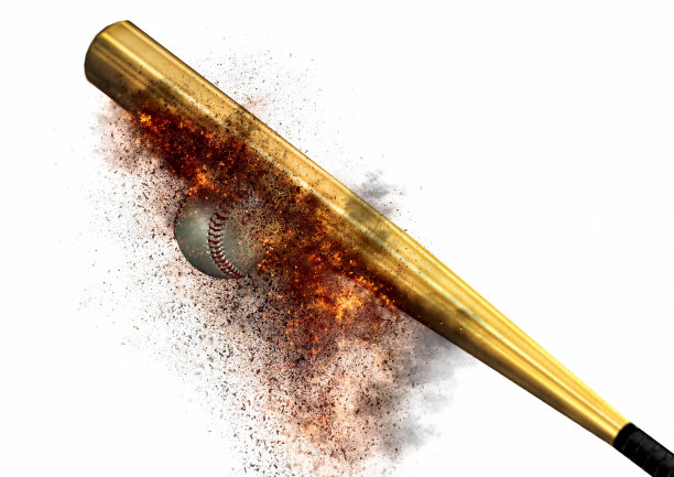 三维插图的碰撞棒球球和蝙蝠复合爆炸效果图片下载