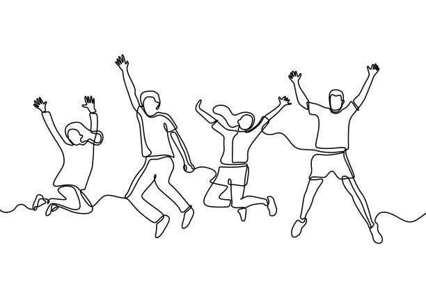 人们跳着连续的一条线画着快乐图片下载