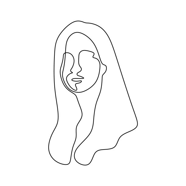 漂亮女孩连续线条画极简主义图片下载