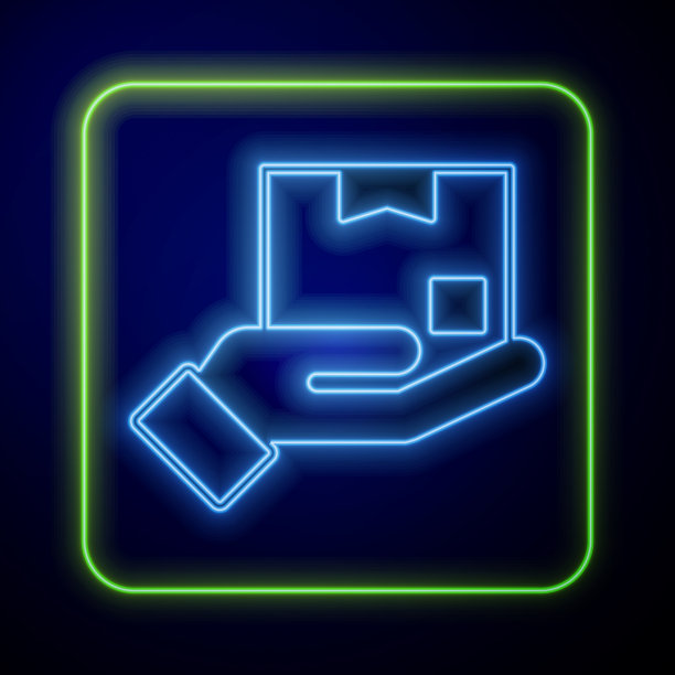 发光的霓虹灯送货手与纸箱图片下载