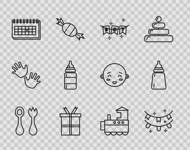 用叉子和勺子设置线婴儿餐具图片下载