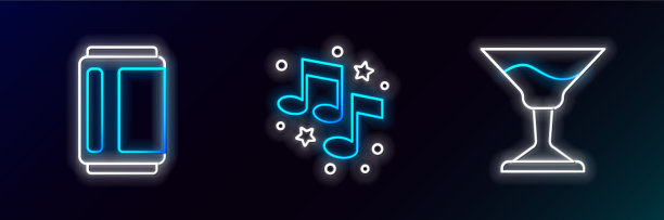 集行鸡尾酒啤酒罐和音乐音符音色图片下载