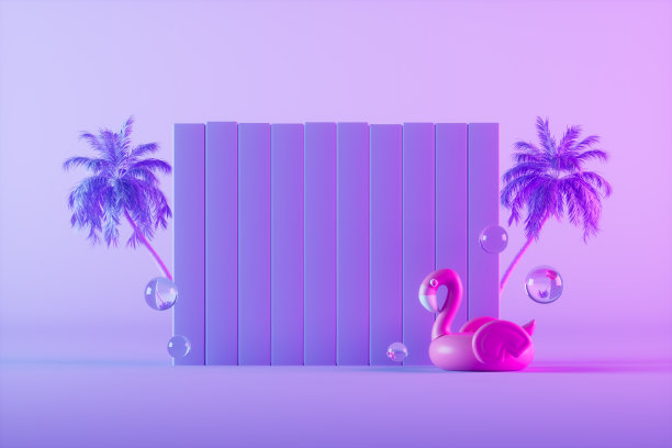空招牌与棕榈树，最小的暑假和旅游概念霓虹灯紫色背景图片下载