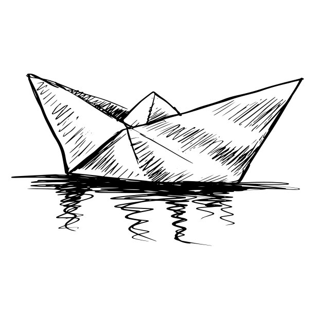 素描纸船插图图片下载