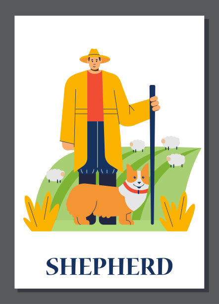 关于牧助犬平铺风格的海报或垂直横幅图片下载