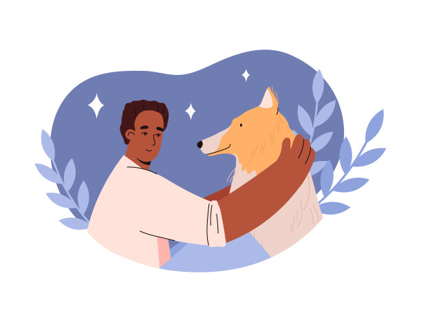 拥抱大狗的男人扁平风格矢量插画图片下载
