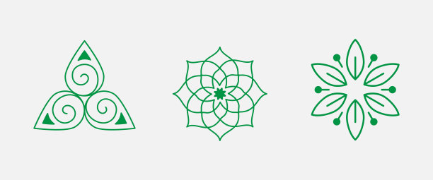 矢量标志设计模板和徽章与花瓣和线条-豪华美容水疗概念-绿色徽章瑜伽工作室，整体医学中心，天然和有机食品产品和包装图片下载