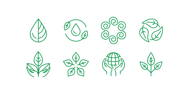 矢量简单的线条图标和插图，生态，生物和有机包装徽章，生态，环境友好和可持续发展，新鲜的天然成分化妆品和产品图片下载