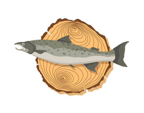 木板上的鱼。厨房砧板上有健康餐肉。卡通风格的食物。有机野生河流或海洋食品的概念图片下载