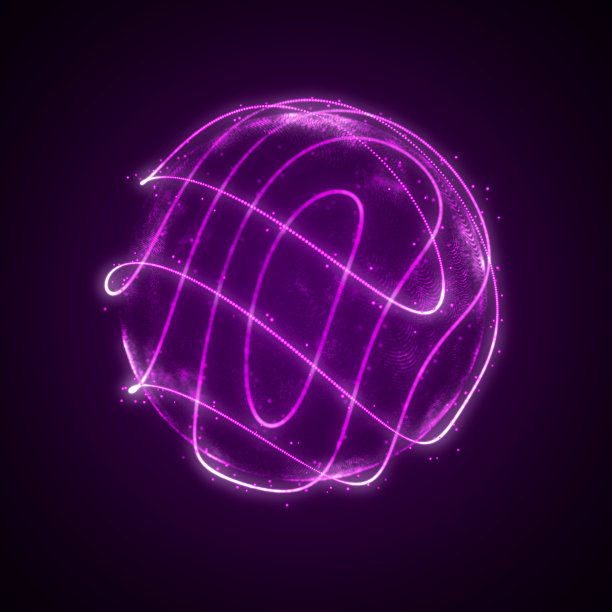 网络空间中的粒子球。全球能量的脉冲动态流动。未来科技风格。3 d渲染。图片下载