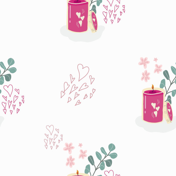 无缝图案，数码纸，蜡烛主题包装纸，香薰，爱好，消遣，放松，自爱，自我照顾。平面卡通矢量插图，手绘风格。图片下载