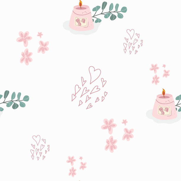 无缝图案，数码纸，蜡烛主题包装纸，香薰，爱好，消遣，放松，自爱，自我照顾。平面卡通矢量插图，手绘风格。图片下载