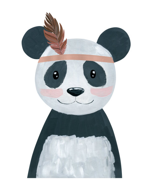 水彩画熊猫肖像。图片下载